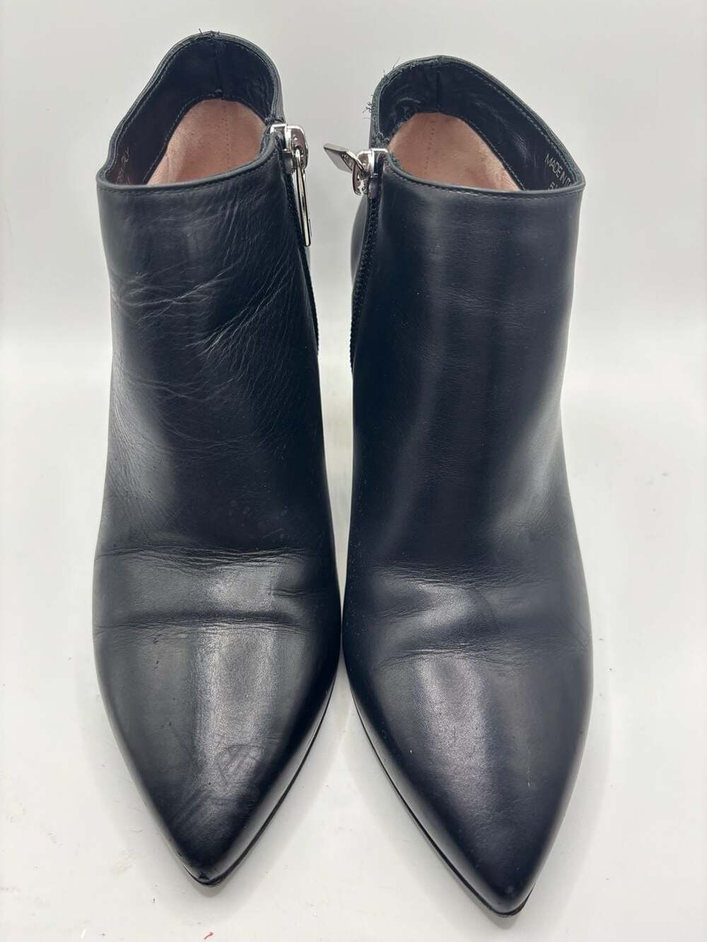 Taryn Rose Collection Black Leather Pointed Toe Block Heel Ankle Booties